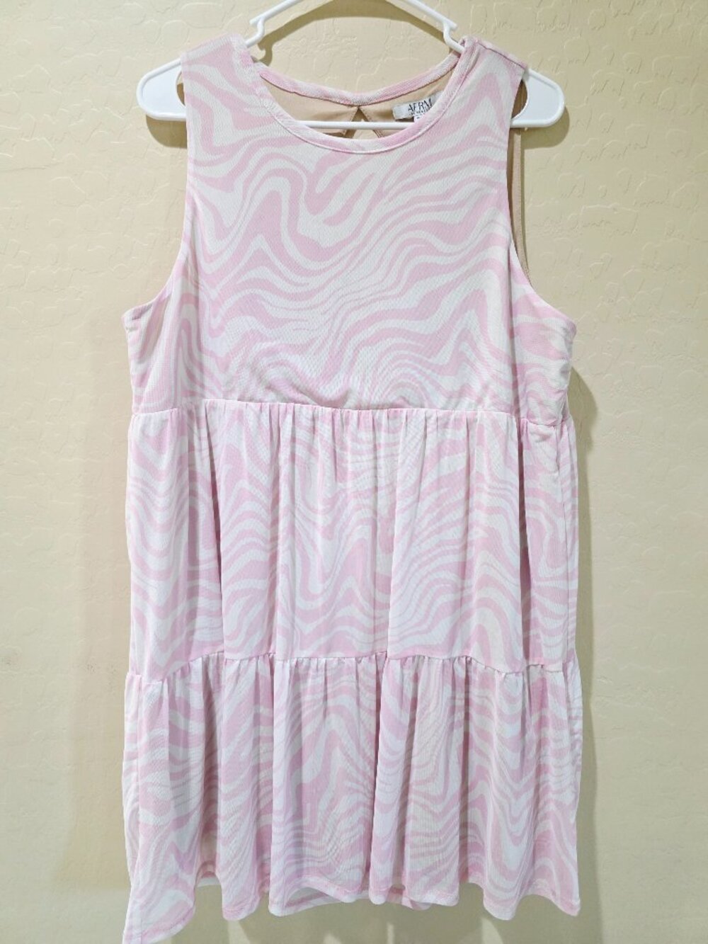 NWT AFRM Pink Wave Mesh Tiered Open Back Sleeveless Mini Dress XL